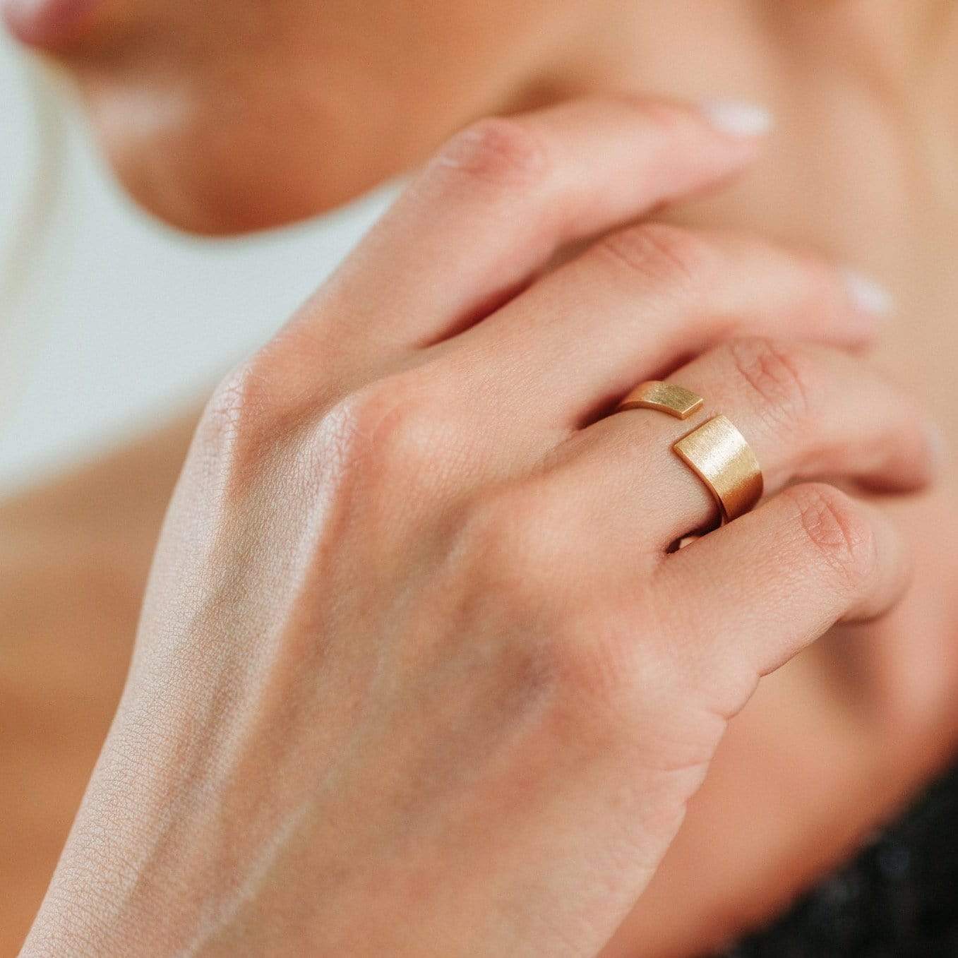 Pulpit Rock ring in 14k gold with a brushed surface